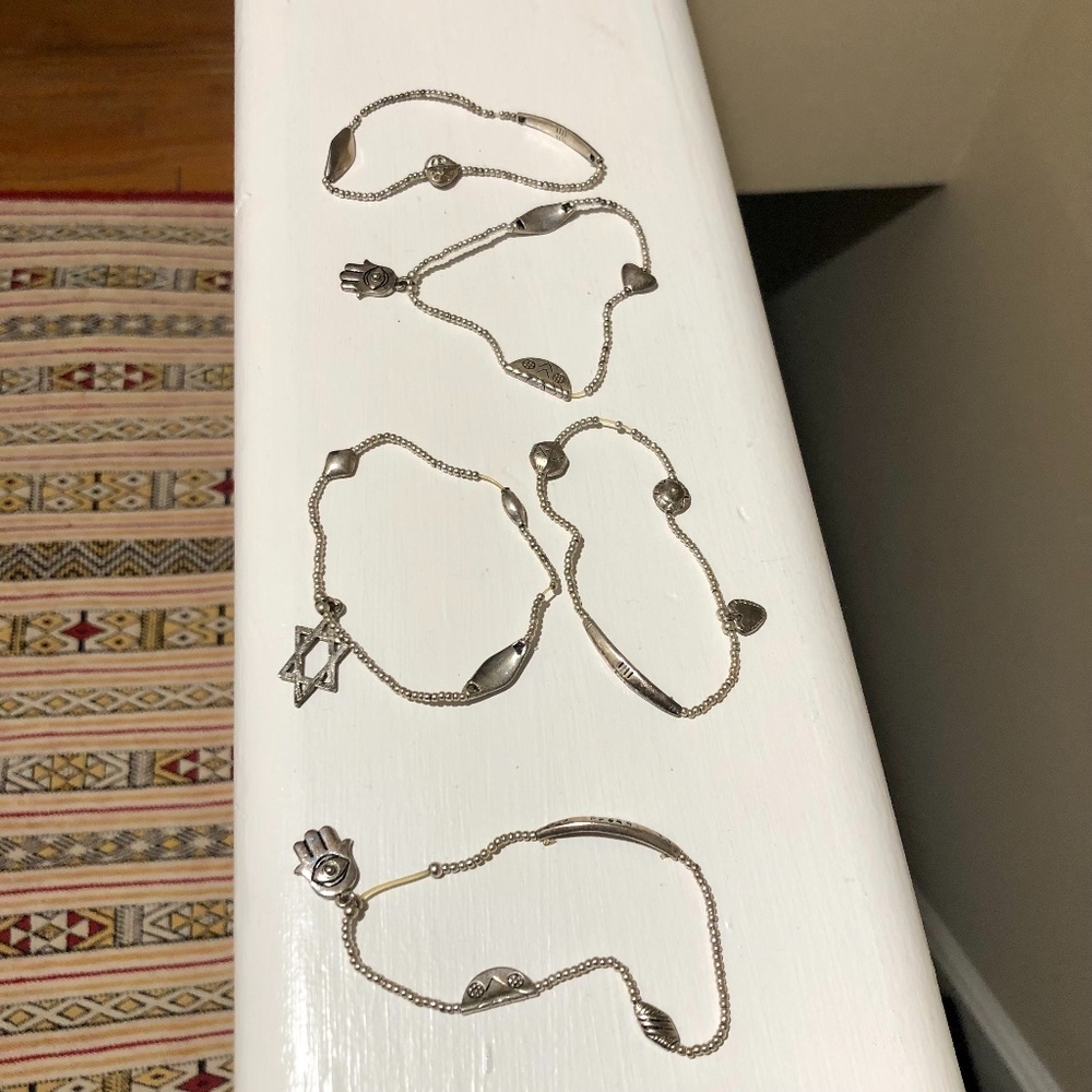 Elastic Metallic Silver Beaded Bracelet Set of 5